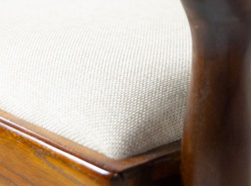 Chaise en bois massif marron et assise en tissu beige clair Bouka - Photo n°3; ?>