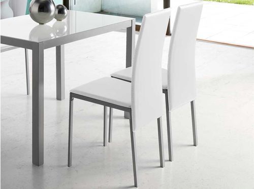 Chaise en simili cuir blanc et métal laquée gris argent - Photo n°3; ?>