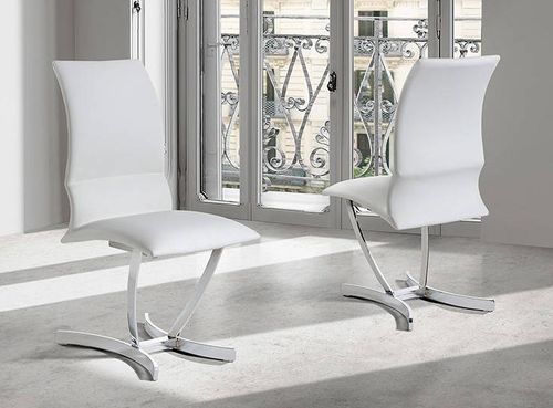 Chaise en similicuir blanc et pieds acier Camilo - Lot de 4 - Photo n°2; ?>
