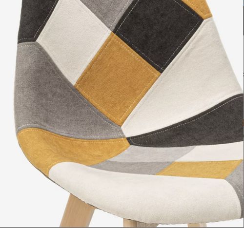 Chaise en tissu patchwork jaune, gris et pieds en bois naturel Vinto - Photo n°3; ?>