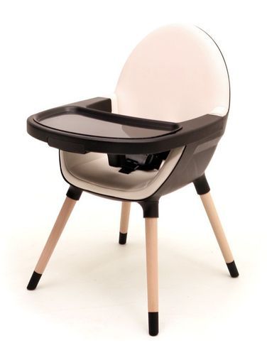 Chaise haute bébé tissu beige coque noire et pieds hêtre Essentiel - Photo n°3; ?>