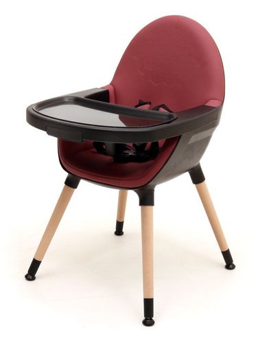 Chaise haute bébé tissu bordeaux et pieds hêtre massif Confort - Photo n°3; ?>