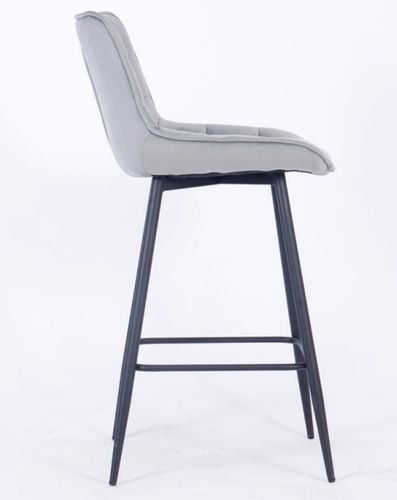 Chaise haute capitonnée velours gris et pieds acier noir Louva - Lot de 2 - Photo n°2; ?>