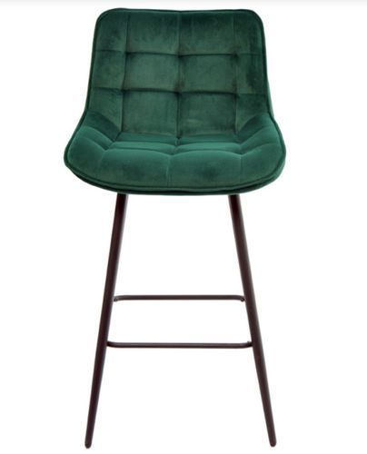 Chaise haute capitonnée velours vert et pieds acier noir Louva - Lot de 2 - Photo n°3; ?>