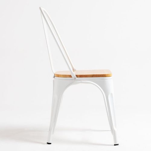 Chaise industrielle acier blanc brillant et assise pin massif clair Kontoir - Lot de 2 - Photo n°2; ?>