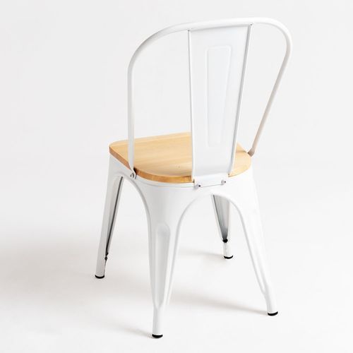 Chaise industrielle acier blanc brillant et assise pin massif clair Kontoir - Lot de 2 - Photo n°3; ?>
