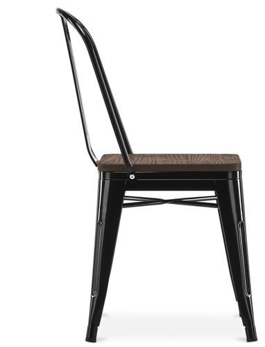 Chaise industrielle acier brillant et assise en bois massif marron Reko - Photo n°2; ?>
