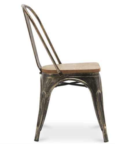 Chaise industrielle acier vieilli et assise en bois massif naturel Reko - Photo n°3; ?>