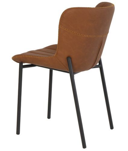 Chaise industrielle similicuir marron et pieds métal noir Mika - Photo n°2; ?>