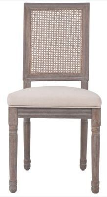 Chaise lin écru et dos canné et pieds bois massif Rohan - Lot de 6 - Photo n°2; ?>