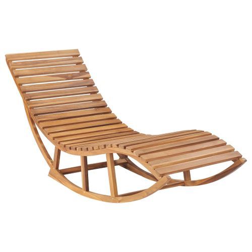 Chaise longue à bascule avec coussin Bois de teck solide 2 - Photo n°2; ?>