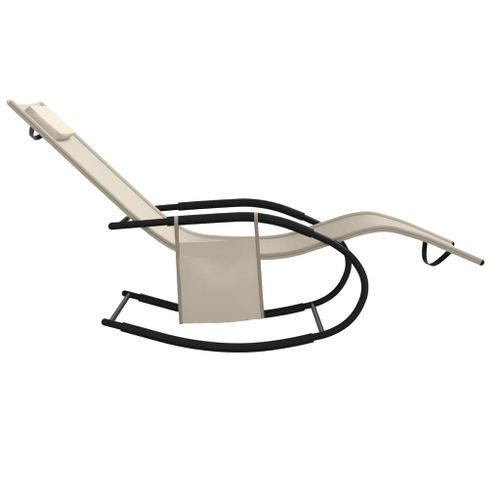 Chaise longue à bascule Crème Acier et textilène - Photo n°3; ?>