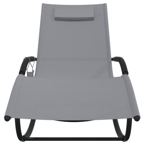 Chaise longue à bascule Gris Acier et textilène 3 - Photo n°3; ?>