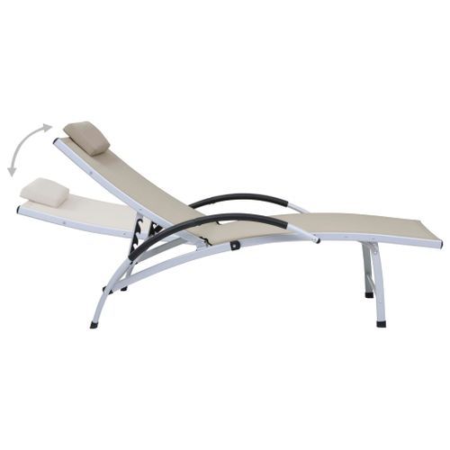 Chaise longue Aluminium textilène Crème - Photo n°3; ?>