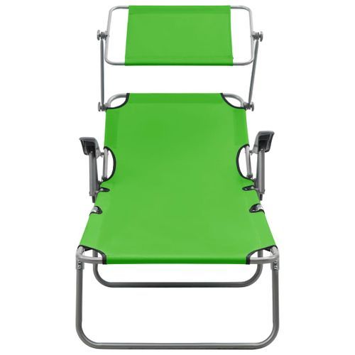 Chaise longue avec auvent Acier Vert - Photo n°2; ?>