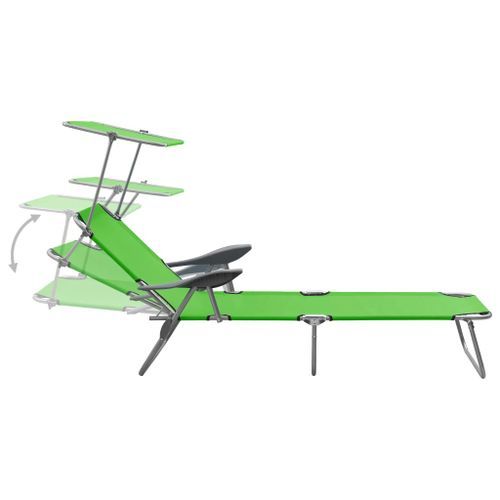 Chaise longue avec auvent Acier Vert - Photo n°3; ?>