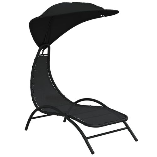 Chaise longue avec auvent noir 167x80x195 cm tissu et acier - Photo n°2; ?>
