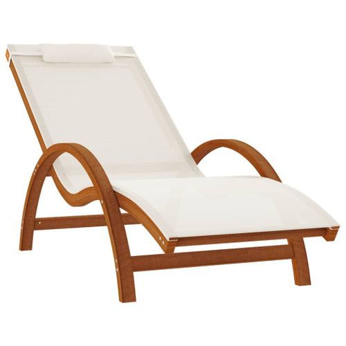 Chaise longue avec coussin blanc textilène/bois massif peuplier - Photo n°2; ?>