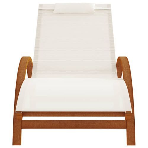 Chaise longue avec coussin blanc textilène/bois massif peuplier - Photo n°3; ?>