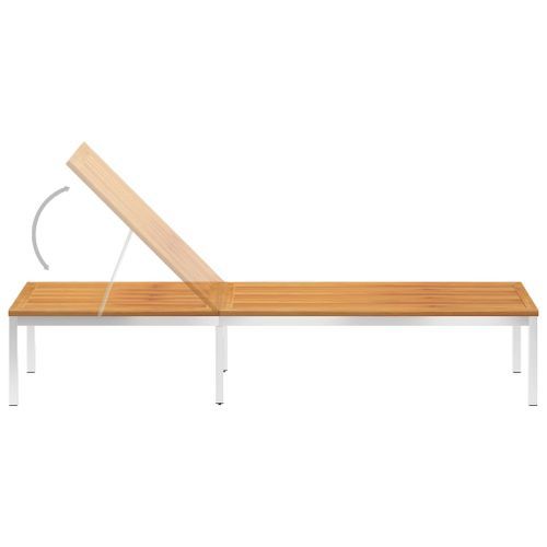 Chaise longue avec coussin Bois d'acacia et acier inoxydable 4 - Photo n°3; ?>