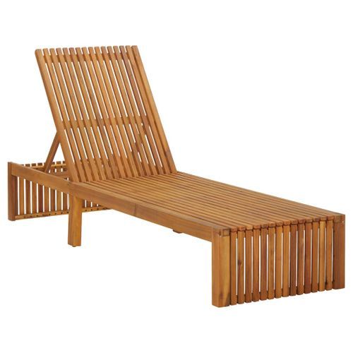 Chaise longue avec coussin Bois d'acacia solide 14 - Photo n°2; ?>