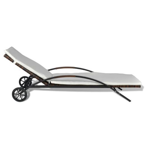 Chaise longue avec coussin et roues Résine tressée Marron 2 - Photo n°3; ?>