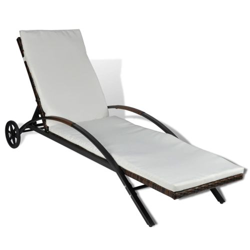 Chaise longue avec coussin et roues Résine tressée Marron 3 - Photo n°2; ?>