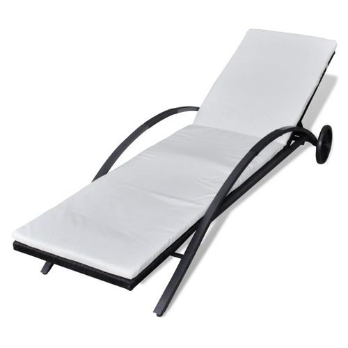 Chaise longue avec coussin et roues Résine tressée Noir 3 - Photo n°2; ?>