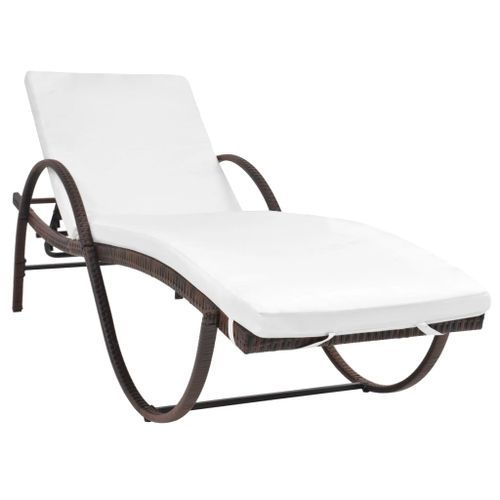 Chaise longue avec coussin et table Résine tressée Marron - Photo n°2; ?>