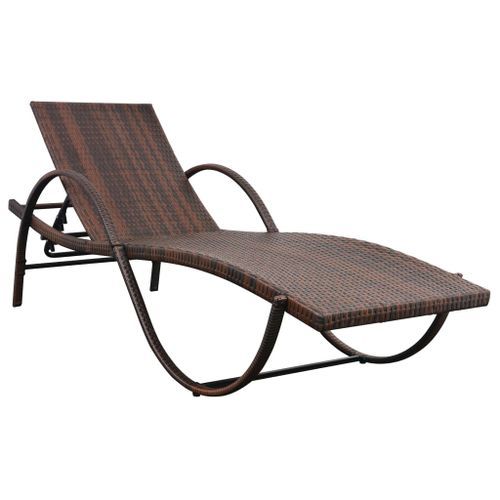 Chaise longue avec coussin et table Résine tressée Marron - Photo n°3; ?>