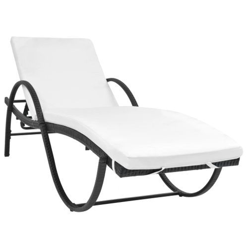 Chaise longue avec coussin et table Résine tressée Noir - Photo n°2; ?>