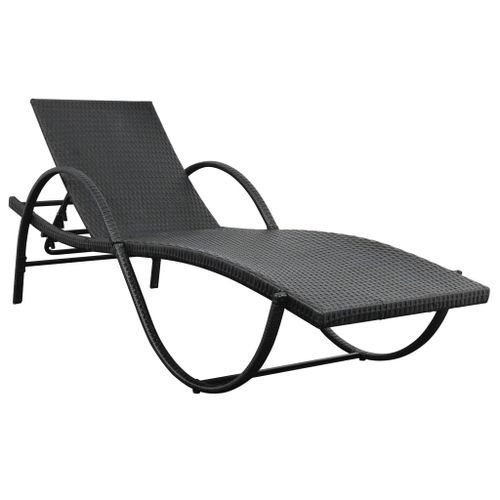 Chaise longue avec coussin et table Résine tressée Noir - Photo n°3; ?>