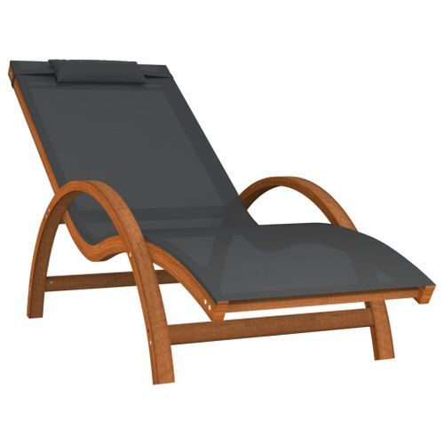 Chaise longue avec coussin gris textilène/bois massif peuplier - Photo n°2; ?>