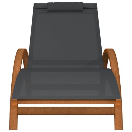 Chaise longue avec coussin gris textilène/bois massif peuplier - Photo n°3; ?>