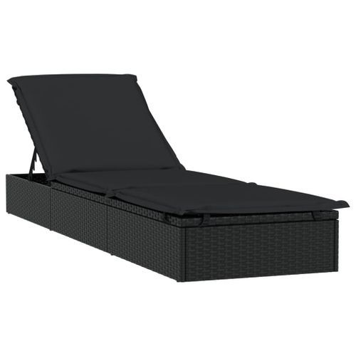 Chaise longue avec coussin noir 201x55x62 cm résine tressée - Photo n°2; ?>