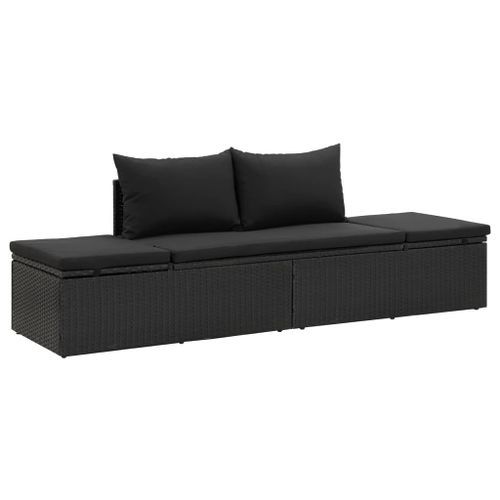 Chaise longue avec coussins Résine tressée Noir - Photo n°2; ?>