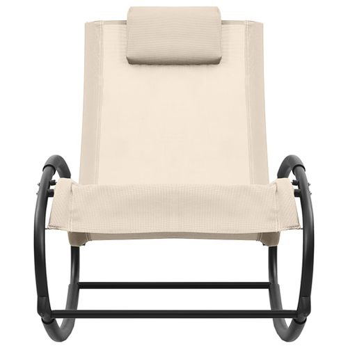 Chaise longue avec oreiller Acier et textilène Crème - Photo n°3; ?>