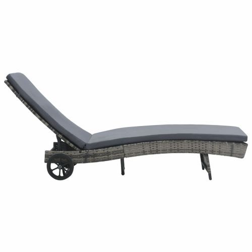 Chaise longue avec roues et coussin Résine tressée Anthracite - Photo n°2; ?>