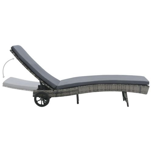 Chaise longue avec roues et coussin Résine tressée Anthracite - Photo n°3; ?>