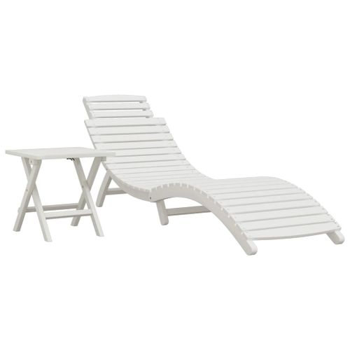 Chaise longue avec table blanc bois massif d'acacia - Photo n°2; ?>