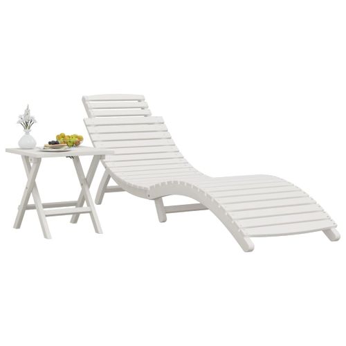Chaise longue avec table blanc bois massif d'acacia - Photo n°3; ?>