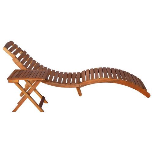 Chaise longue avec table Bois d'acacia massif Marron - Photo n°3; ?>