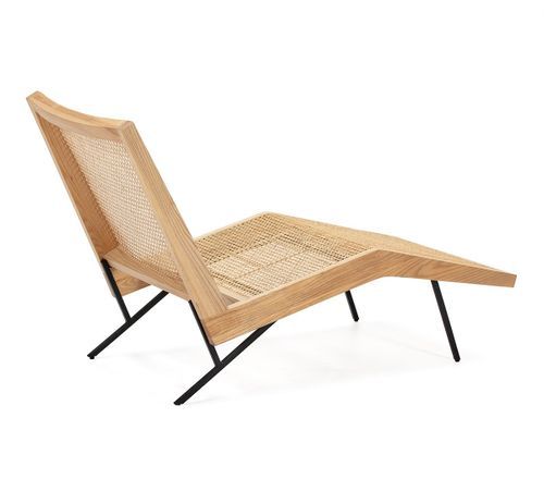 Chaise longue bois de chêne avec rotin et pieds métal noir Naos - Photo n°3; ?>