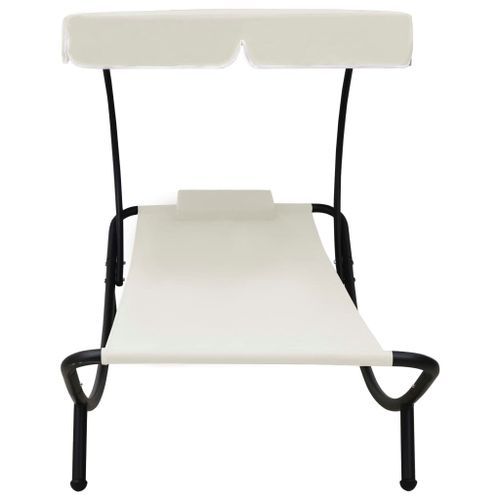 Chaise longue de jardin avec auvent et oreiller Blanc crème - Photo n°3; ?>