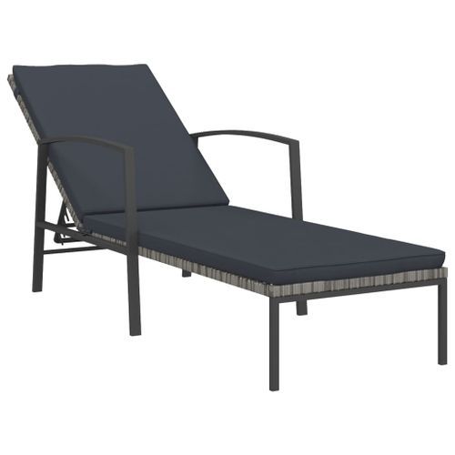 Chaise longue de jardin avec coussin Résine tressée Gris - Photo n°2; ?>