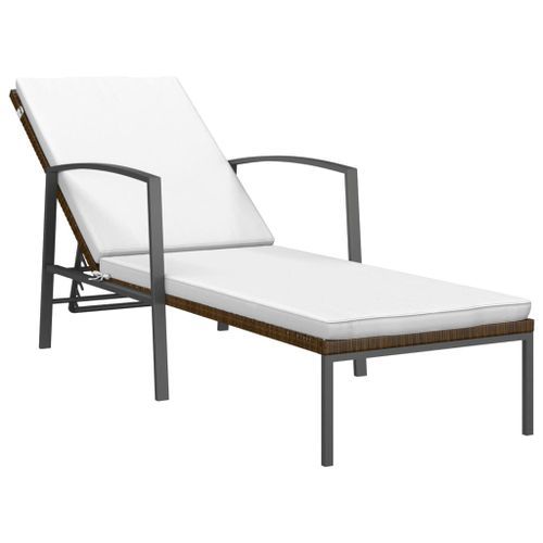 Chaise longue de jardin avec coussin Résine tressée Marron - Photo n°2; ?>