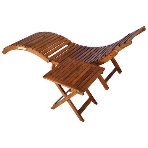 Chaise longue de jardin avec table et coussin Bois d'acacia 8 - Photo n°2; ?>