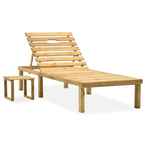 Chaise longue de jardin avec table et coussin Pin imprégné 2 - Photo n°2; ?>