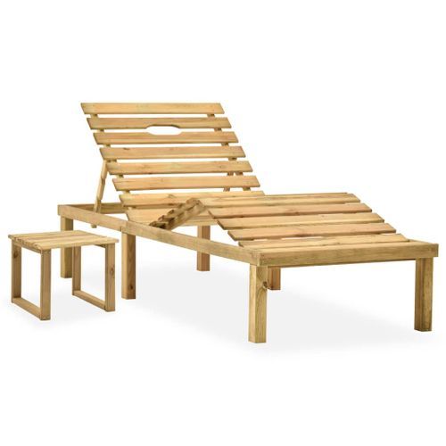 Chaise longue de jardin avec table et coussin Pin imprégné 19 - Photo n°2; ?>