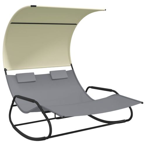 Chaise longue double à bascule avec auvent Gris et crème - Photo n°2; ?>